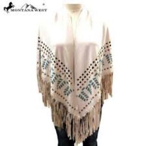Montana West Women's Cream and Tan Poncho OS boho festive western fringe